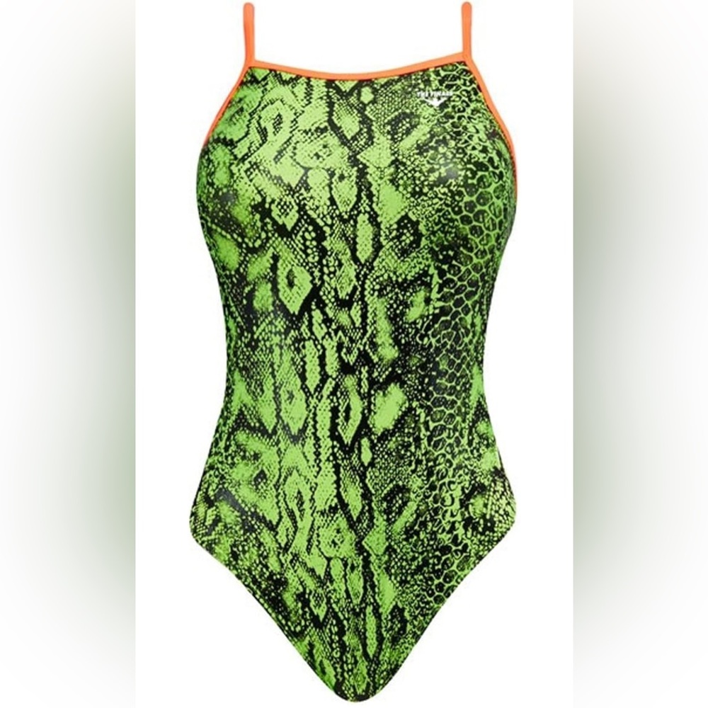 The Finals Green Foil Gecko Python Snake Swimsuit Size 30 XS Polyester Swimwear